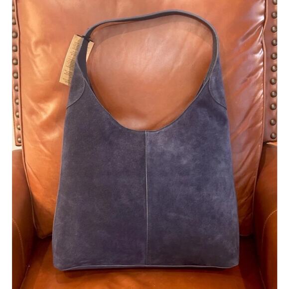 NWT Margot New York Navy Blue Suede Large Hobo Shoulder Tote Bag Viral - Picture 3 of 10